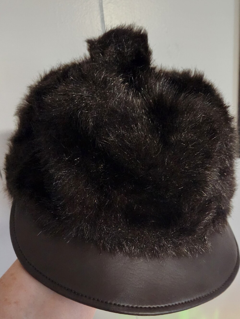United Hatters Union Made Cap ,Vintage Brown Faux Fur With Leather Look Visor